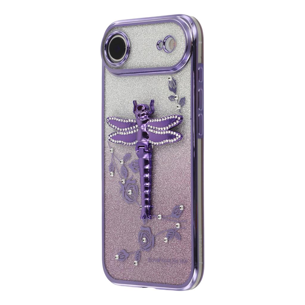 KADEM For iPhone 17 Air Case Dragonfly Kickstand TPU Flowers Glitter Phone Cover