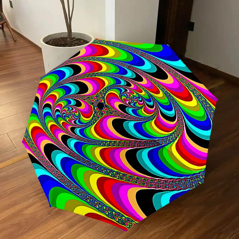 1pc Psychedelic Spiral Automatic Open/Close Umbrella with Windproof, 8-Rib Sturdy Canopy, Durable Ribs, Fashionable Design1130A