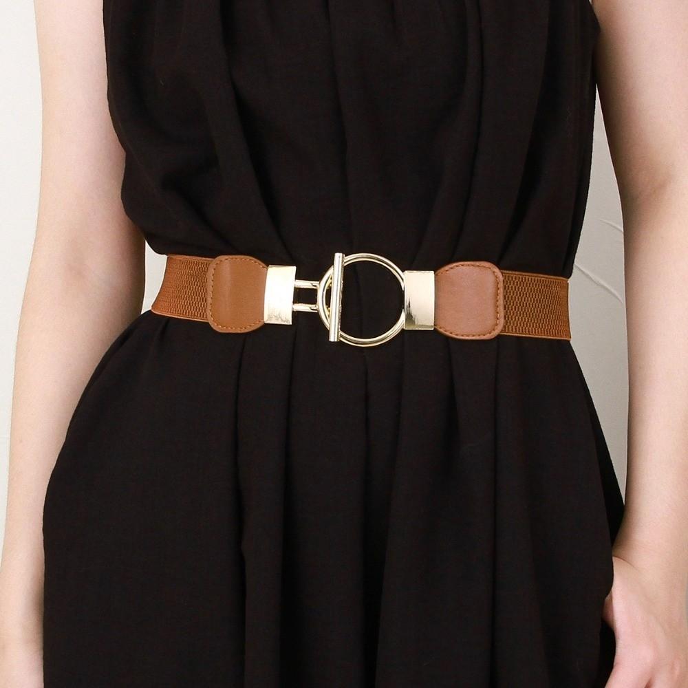 Fashion Elastic Waistband Casual Round Buckle Waist Strap Waist Belts Clothing Decoration