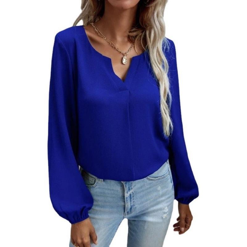 Весна Осень Свободный крой Пуловер Шифон Блузки и рубашки Женщины Однотонный Длинный Рукав Базовая Рубашка