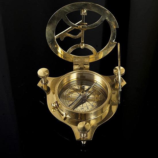 12.7cm  Nautical Brass Sundial with Compass Clock | Antique Design