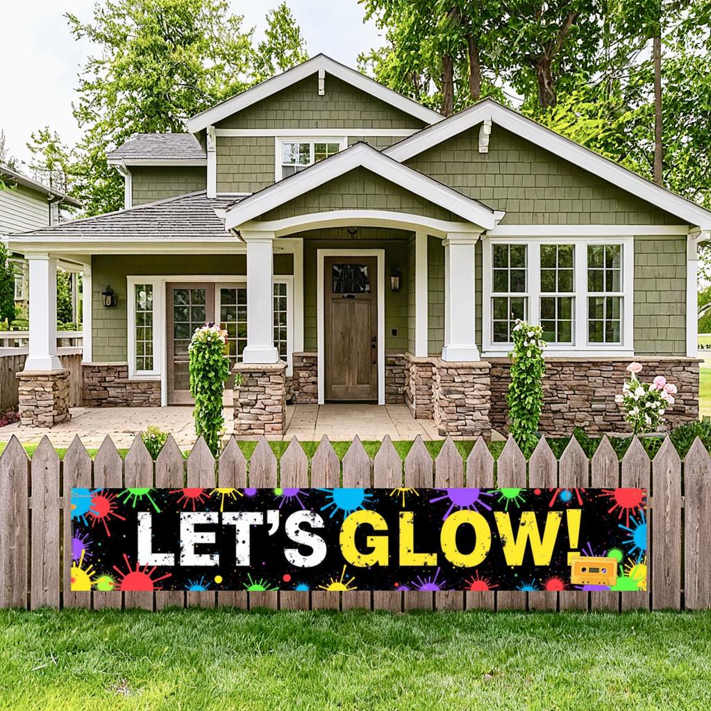 Polyester Material Let's Glow Banner  Colorful Glow Banner  Neon Glow Banner for Retro Party Indoor Decoration Festive