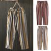 Женские полосатые льняные широкие брюки, вертикальные эластичные повседневные повседневные брюки на лето, дышащие, удобные