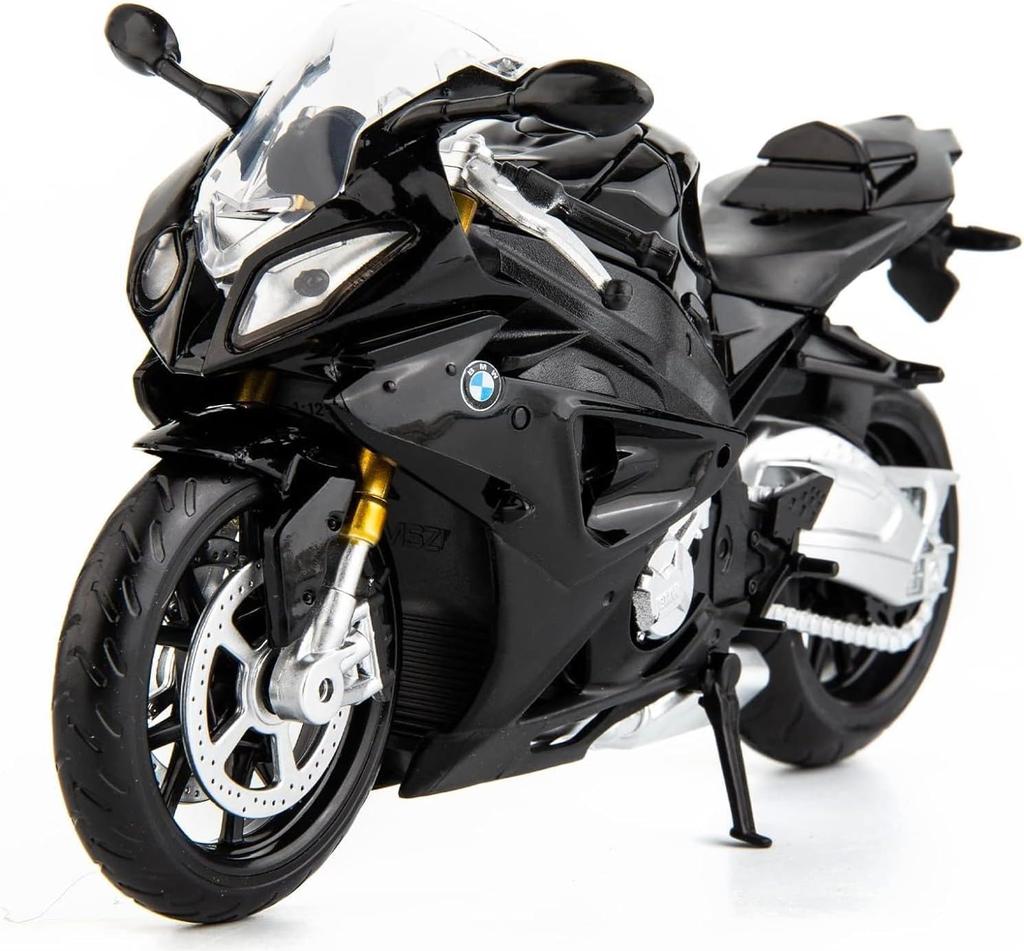 1/12 BMW S1000 Motorcycle Toy,Collector Motorcycle Modle with Display Stand and Helmet Keychain,Toy Motorcycles for 3-9 Year Old Boys Black