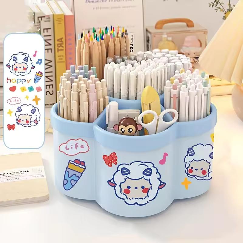 Large Capacity 360° Rotating Pen Holder Multifunctional Desktop Organizer for Stationery Storage Box Multiple Office Supplies