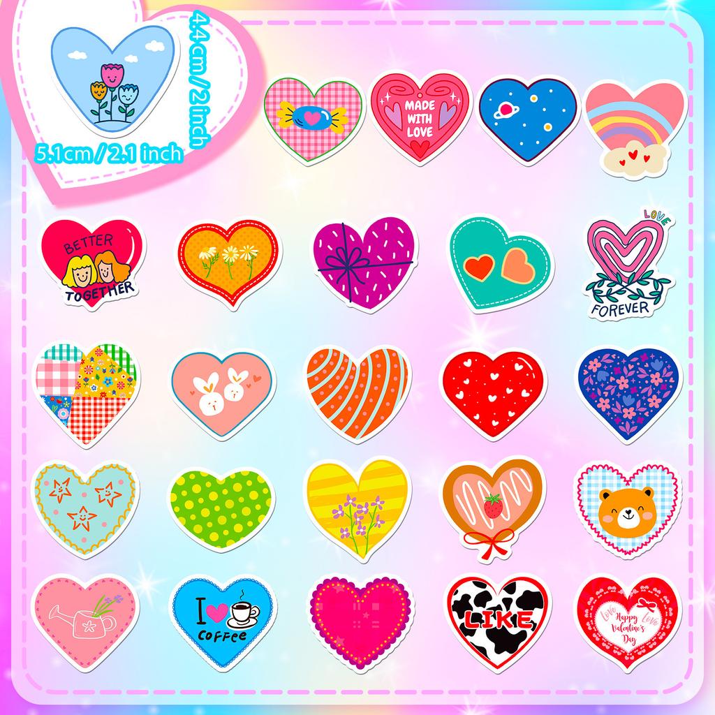50 шт. Блестящие Милые Наклейки в Форме Сердечек - Кавайные Дудл Наклейки для Дневника, Скейтборда, DIY Крафта