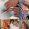 24pcs Detachable Butterfly Bear Blue Fur Ball False Nail Fake Nails Blue Waves Full Cover