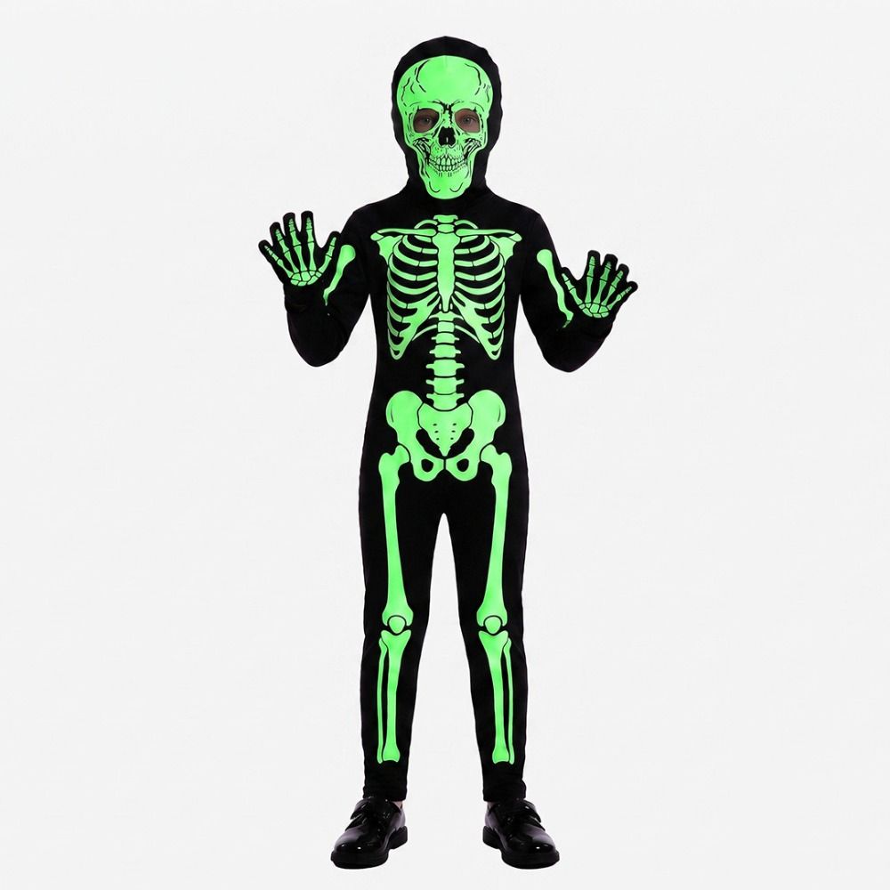 Luminous Cosplay Skeleton Suit Fabric Luminous Kids Dress Grim Reaper Costume Stage Performance