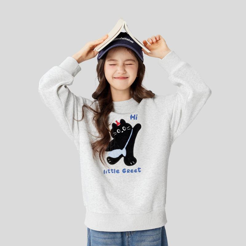 Girls Kids Cartoon Cat Casual Long Sleeve Pullover Sweatshirt Top