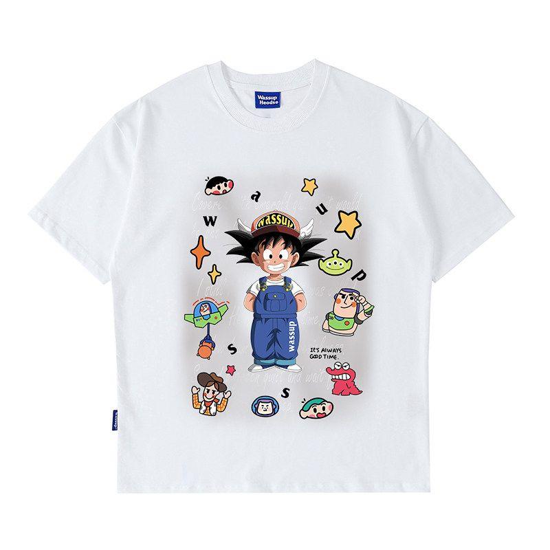 Wassup Heods Heavyweight Trendy Brand Anime Collaboration T-Shirt for Men and Women, New Summer Digital Inkjet Short-Sleeve T-Shirt