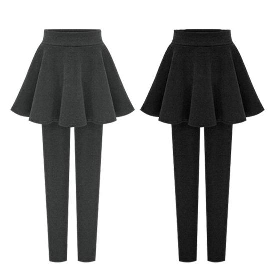 Женские зимние брюки-кюлоты однотонные с высокой талией плиссированные брюки-юбка ложный комплект из двух частей леггинсы-юбка