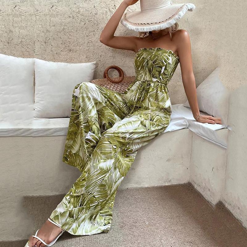 2024 Модный облегающий принт без бретелек Повседневный комбинезон Женский летний комбинезон с открытой спиной для пляжного отдыха Женский комбинезон Комбинезоны с высокой талией Сексуальные женские боди 24355