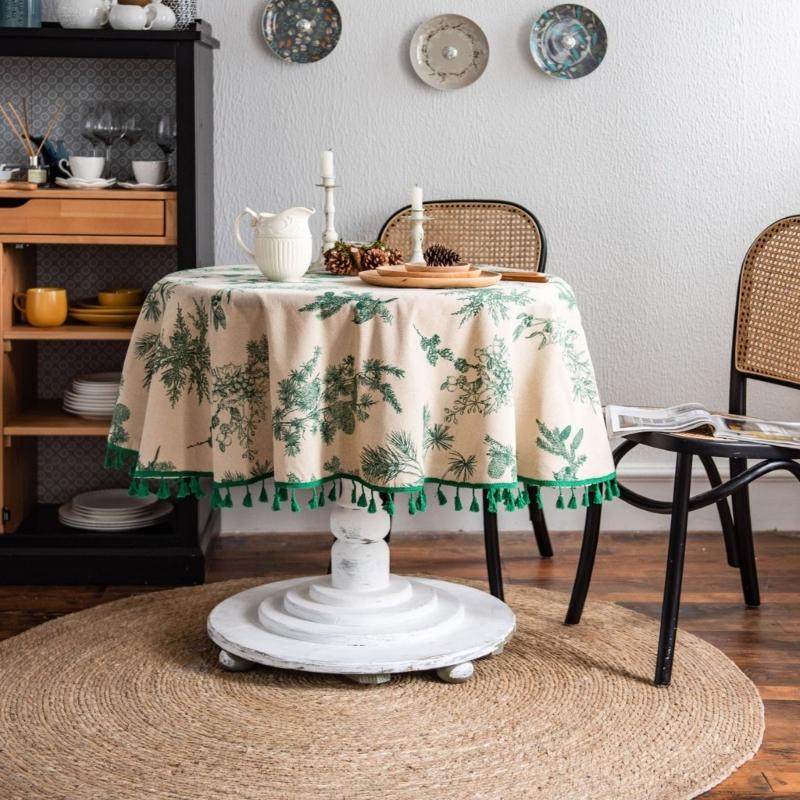 Круглая скатерть 59 дюймов Хлопковая скатерть Декоративное покрытие для стола для кухни Обеденного стола Банкетов Вечеринок и Кемпинга