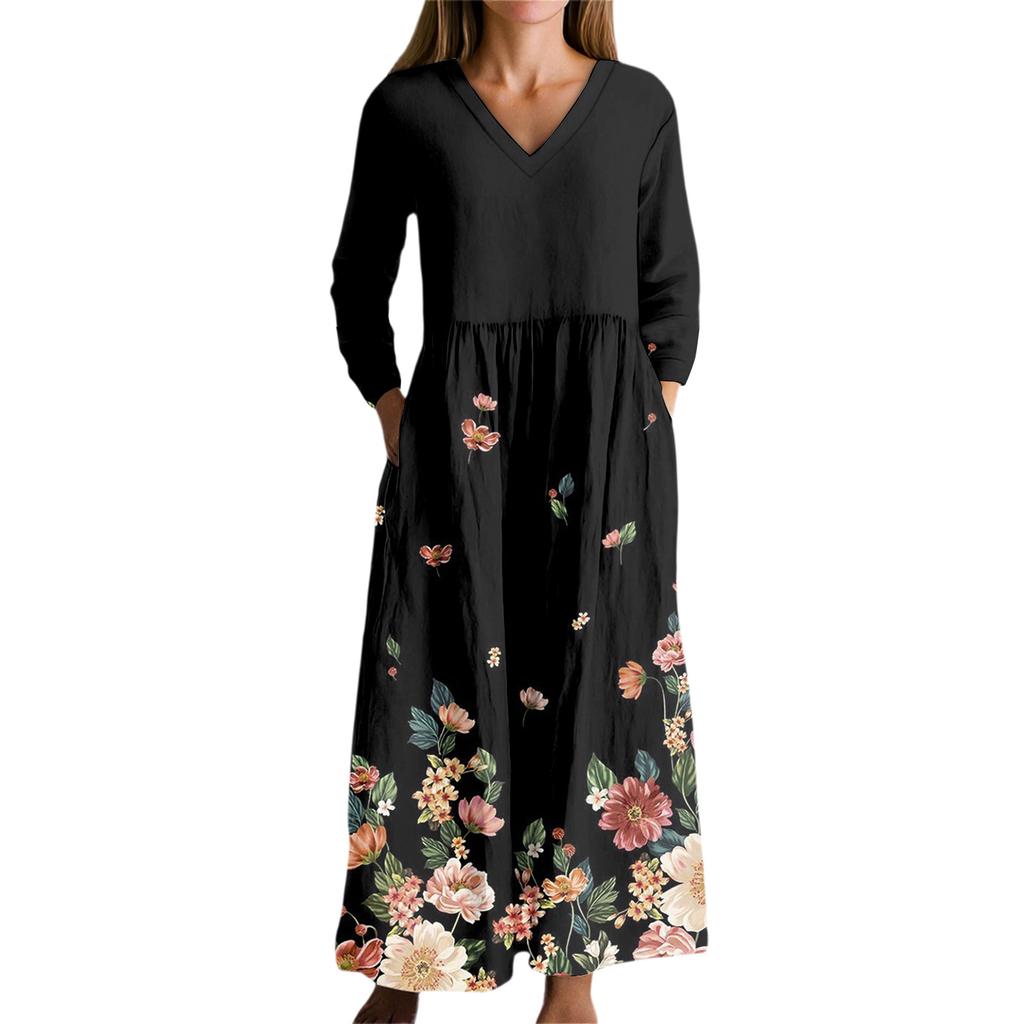 Women's Fashion Dress Spring V-neck Long Sleeve Dress