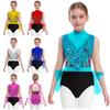 Girls Latin Dance Dress Sleeveless Cutout Back Tassels Shiny Sequins Color Block Jazz Performance Costume