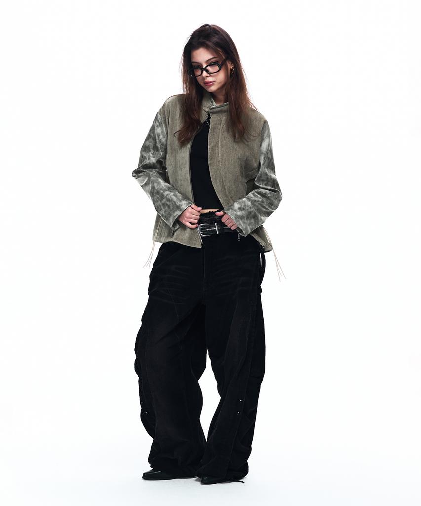 RSSC Leather Mix Curved Jacket - Khaki