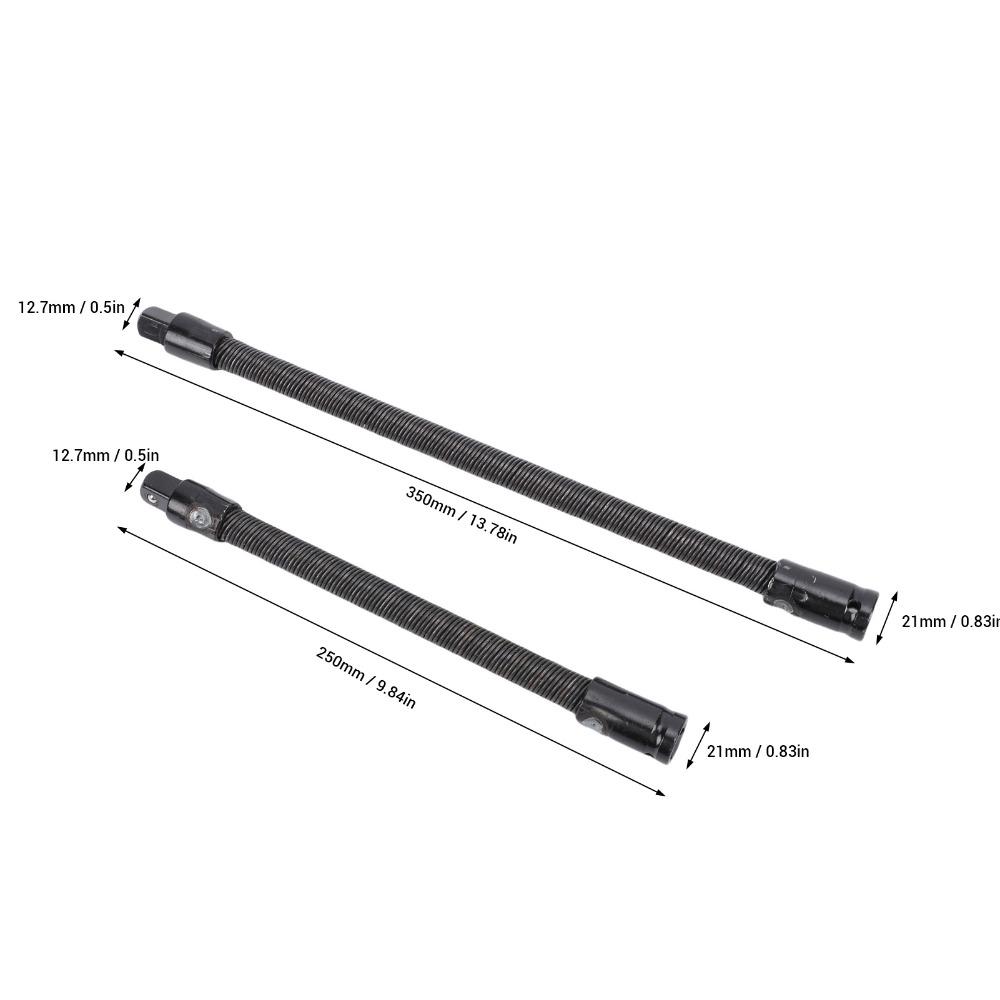 2pcs 1/2 Inch Drive Flexible Socket Extension Bar S2 Alloy Steel 250mm 350mm Bendable Socket Extender Spring Steel