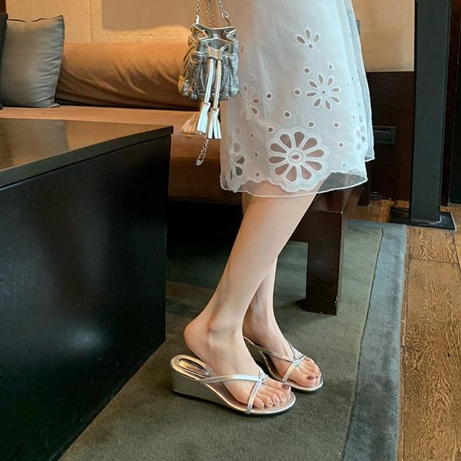 Тапочки из овчины, высота каблука 6 см, женские летние тапочки с открытым носком, фея, ветер, уличная обувь, тонкий ремешок, танкетка, елочка, прохладные тапочки