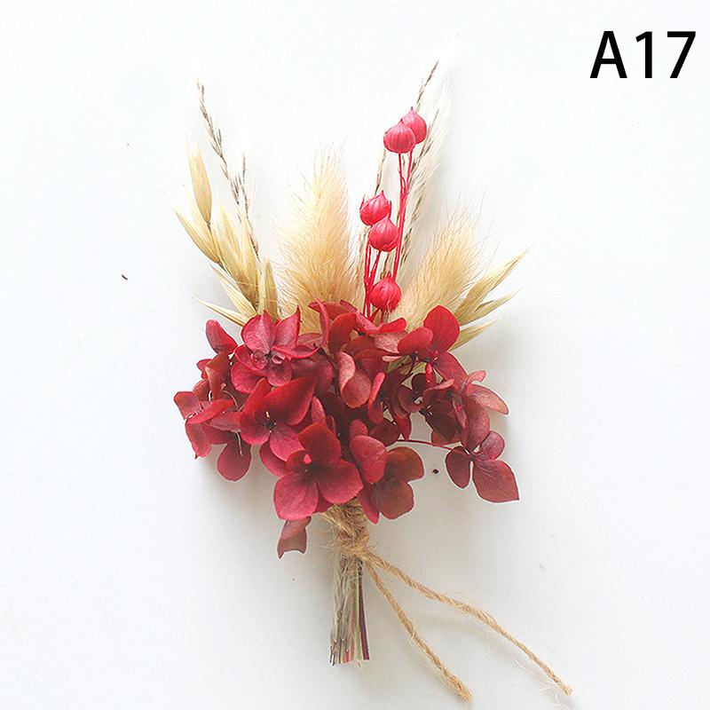 1Pc Mini Natural Dry Flowers Bouquet Boutonnieres Groomsmen Buttonholes Bridesmaid Flower Corsage Brooch Christmas Wedding Decor