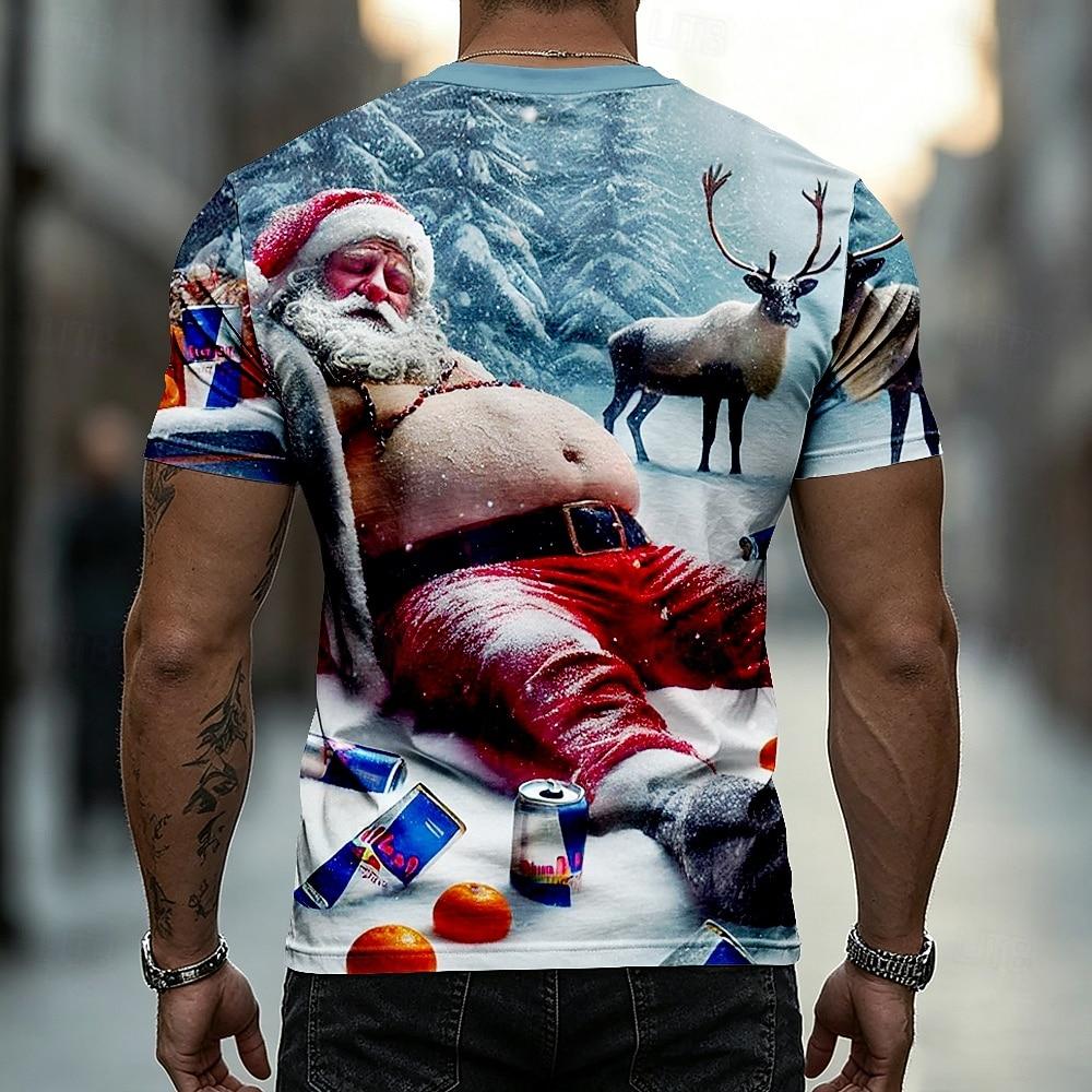 Funny Running Santa Claus 3D Print Women T‑Shirt Crew Neck Short Sleeve Christmas Holiday Tops