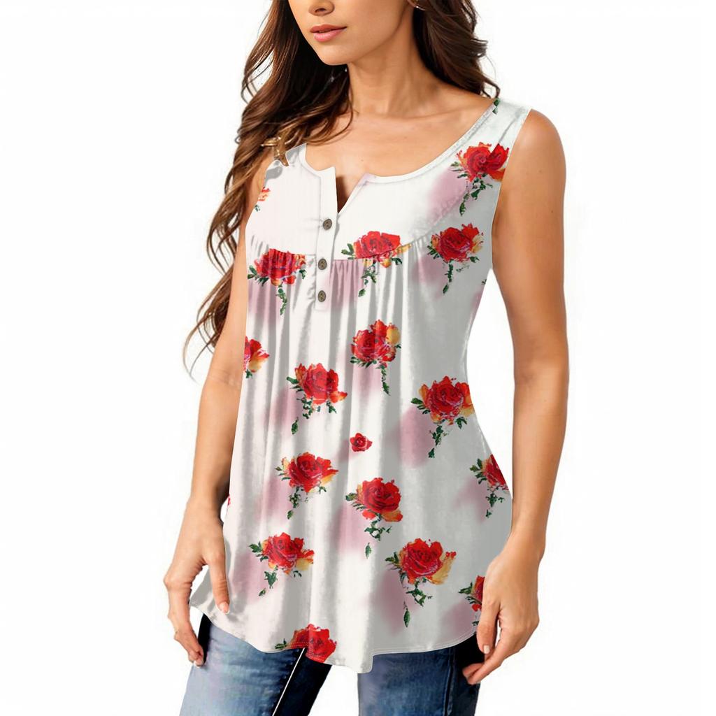 Женская мода плиссированная безрукавка повседневная футболка жилет топ на пуговицах