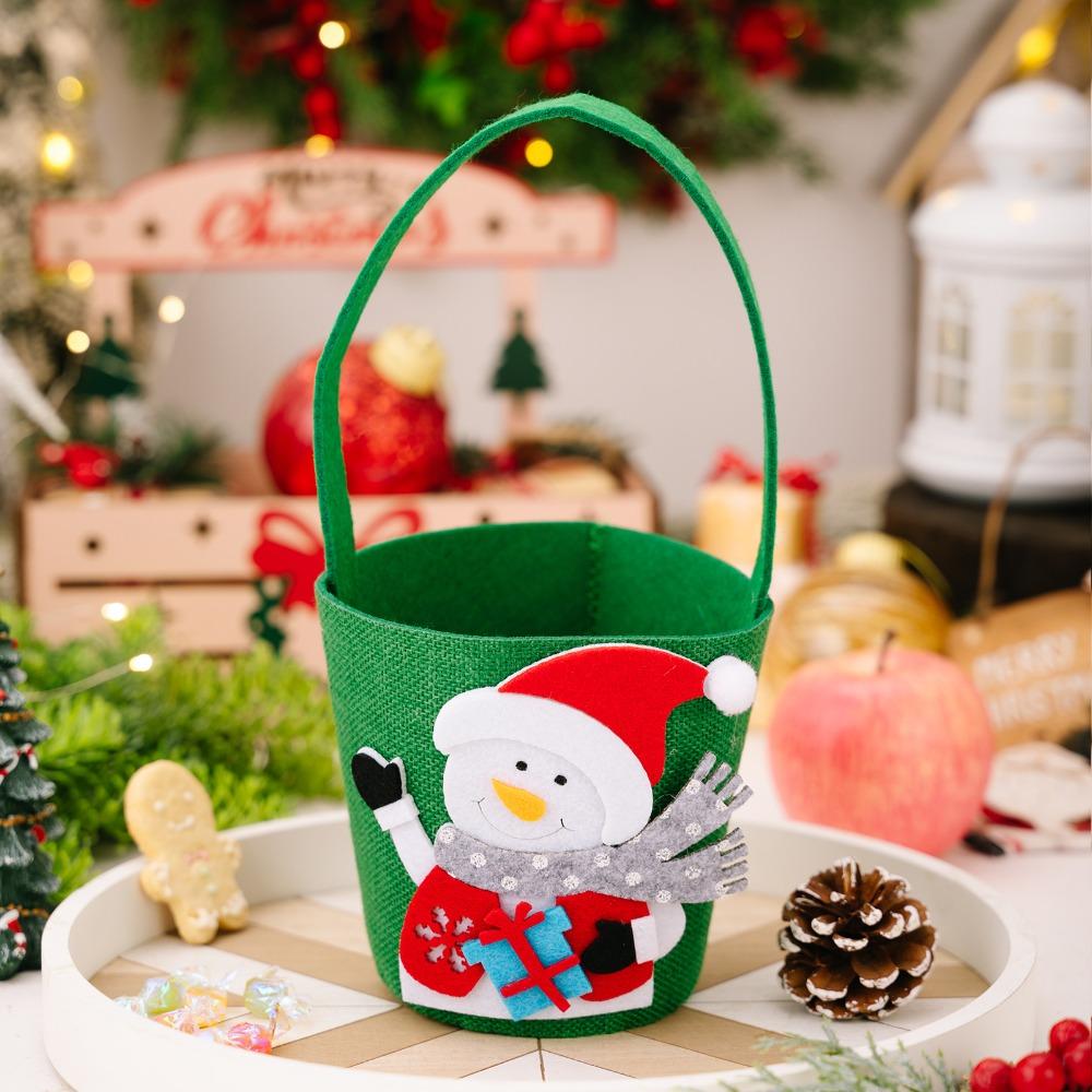 Snowman Elk Christmas Bucket Handbag Large Capacity Delicate Cartoon Candy Bag Funny Reusable Santa Claus Bag Xmas Gifts