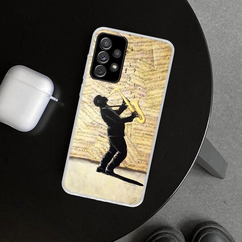 Music Saxophone Instrument Phone Case Cover for Samsung Galaxy A12 A22 A32 A52 A72 A02S A51 A50S A31 A20S A10S Note 20 Ultra 10
