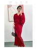 Miyake Pleated Large V-Neck Fishtail Tassel Dress with Bat Sleeves, 2025 Collection