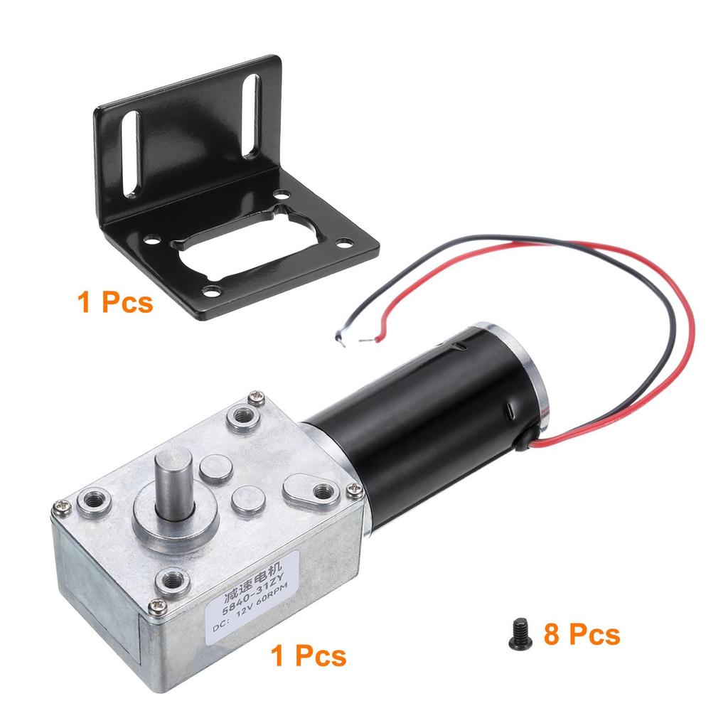 uxcell DC 12V High Torque Turbine Worm Gear 8mm 60 RPM with for Electric Fireplaces Motor, Shaft, Wire,