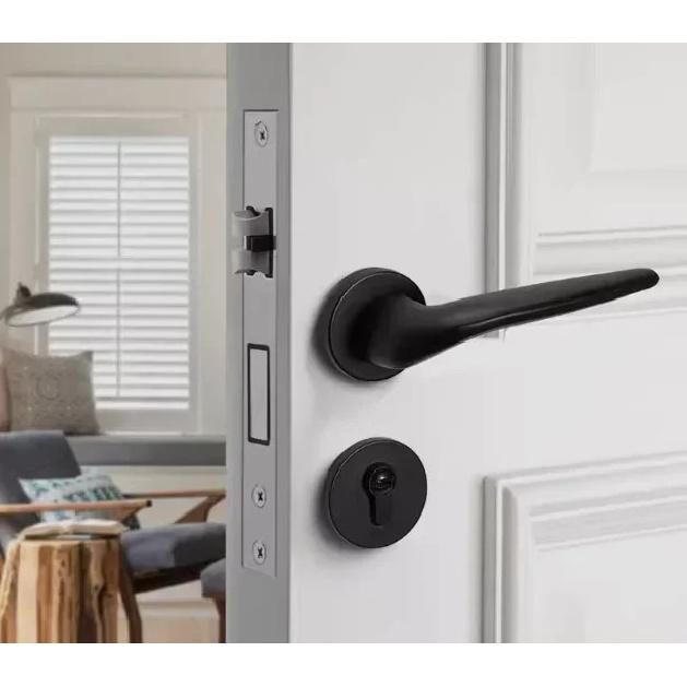 1 set of indoor silent door lock aluminum alloy Nordic minimalist bedroom split wooden door handle lock with key included