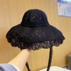 Women Big Eaves Lace Bucket Hat Summer Hollow Thin Sun Hat Strap Foldable Sun Hat