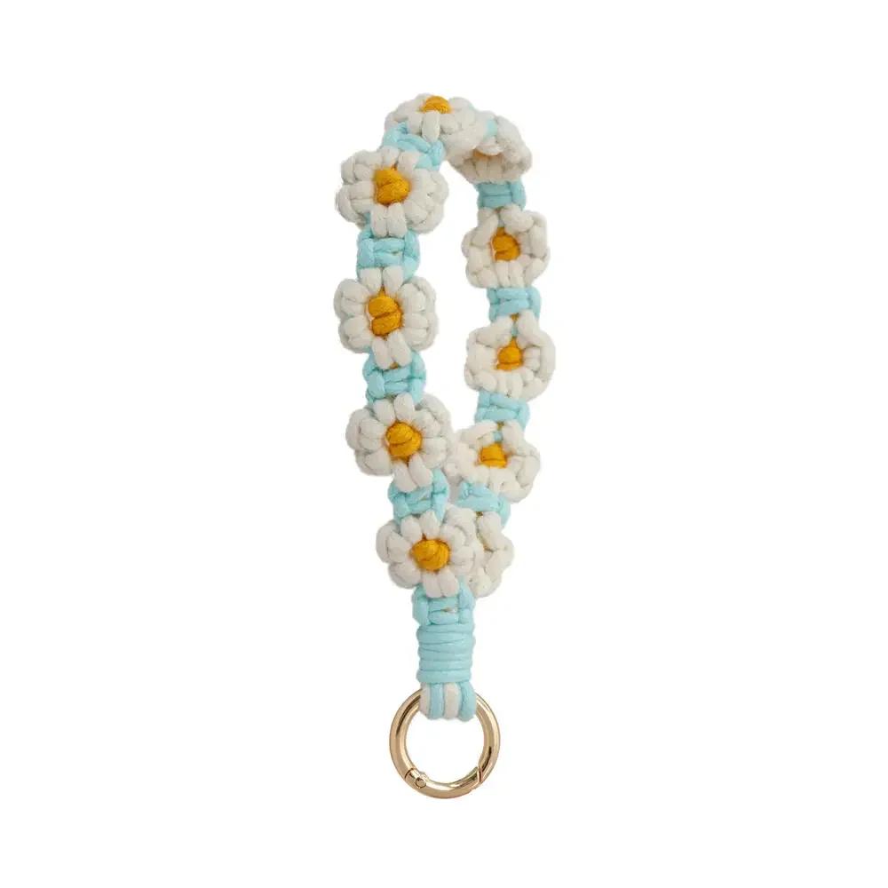 1pc Daisy Flower Key Chain Ins Explosive Style High-End Diy Hand-Woven Wrist Key Ring Bohemian Style Car Keychain Bag Pendant