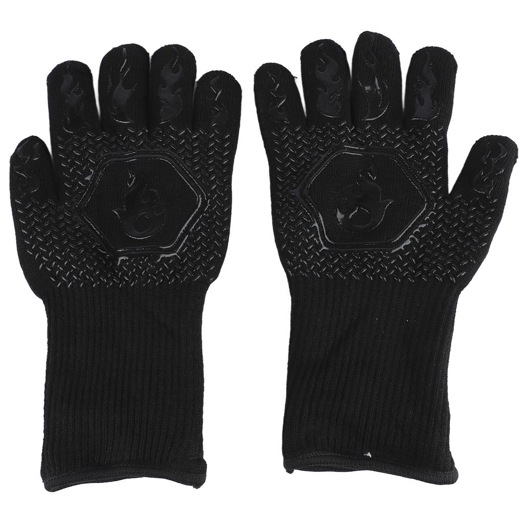 BBQ Gloves Heat Resistant Grilling Gloves Non Slip Oven Gloves Long Kitchen Gloves for Barbecue Baking Black Average