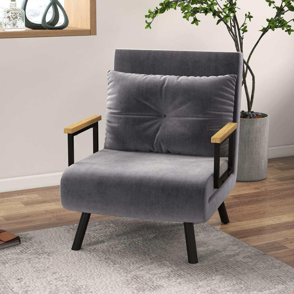 Relax Chair in Scandi Design, Reclining Chair, Reading Chair, incl. Cushion with Button Tufting, Black + Natural