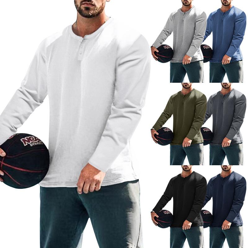 Мужская футболка-henley с длинным рукавом, базовая повседневная топ