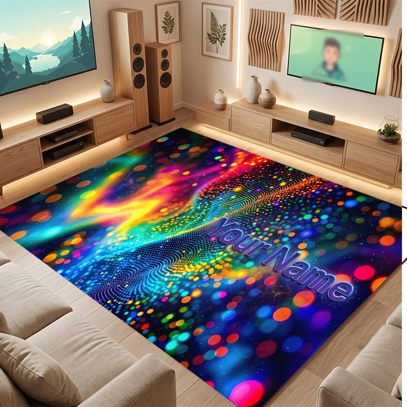 Abstract Geometric Theme Crystal Velvet Floor Rug Personalized Custom Name Text Warm Carpet Home Decoration