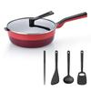 Remy RemiPan Plus 4-Piece Tool Set, 24cm (Red), Deep Frying Pan with Lid, Induction and Gas Compatible, Long-Lasting Gift [Supervised by Remi Hirano]