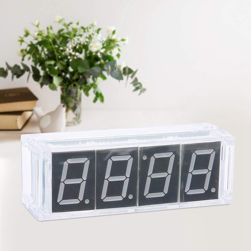 Digital DIY Clock Kit DIY Electronic Clock Kit ABS 4 Digit DIY Digital LED Clock Kit Automatic Display Time Temperature Electronic DIY Kit Clock White