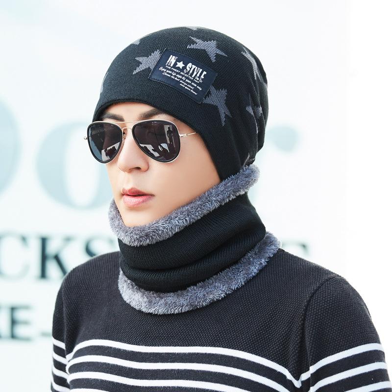 Men's Fleece Knitted Scarf Hat 2-piece Set Trendy Women's Warm Wool Hat Winter Student Cycling Cold