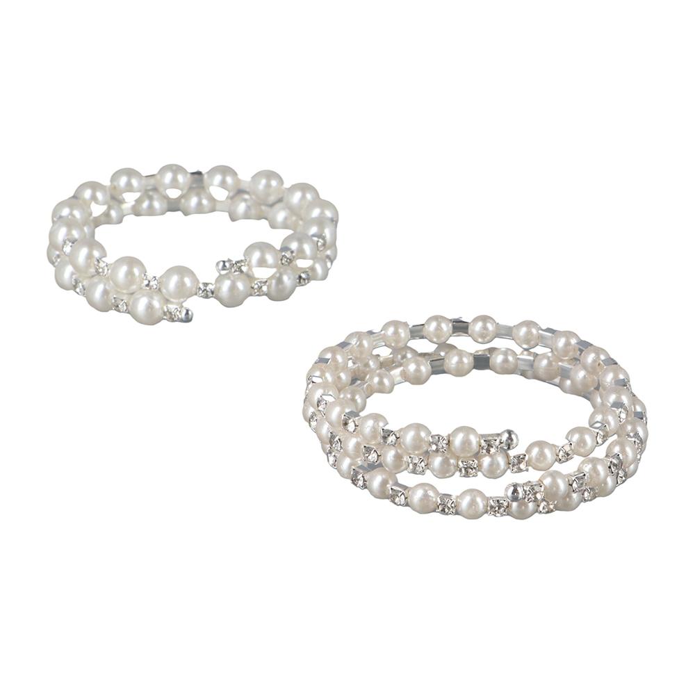 Crystal Chain Charm Winding Beaded Wide Bracelets Pearl Bangles Multilayer