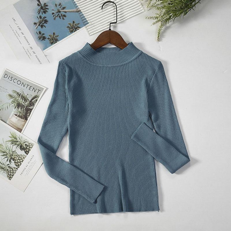 Long Sleeve Half High Neck Sweater Women's Pullover Solid Color Slim Knit Bottoming Shirt Elegant and Comfortable Women's Clothes