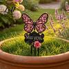 Garden Flower Bed Decoration Butterfly Memorial Stake Miss You Sign Pink Waterproof Ornament Rose Yard Art Stake for Lawn Courtyard Cemetery Weather