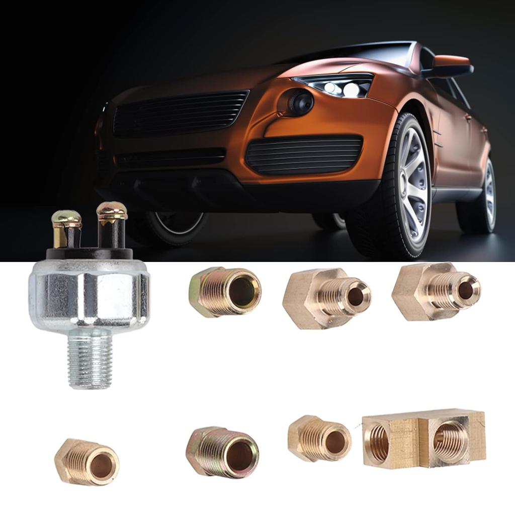Universal Hydraulic Brake Light Switch Kit Includes 2-3/8in Tube Nut, 2-1/4in Tube Nut, 2-3/16-1/4in Adapter, Car General Brake Modification Kit,