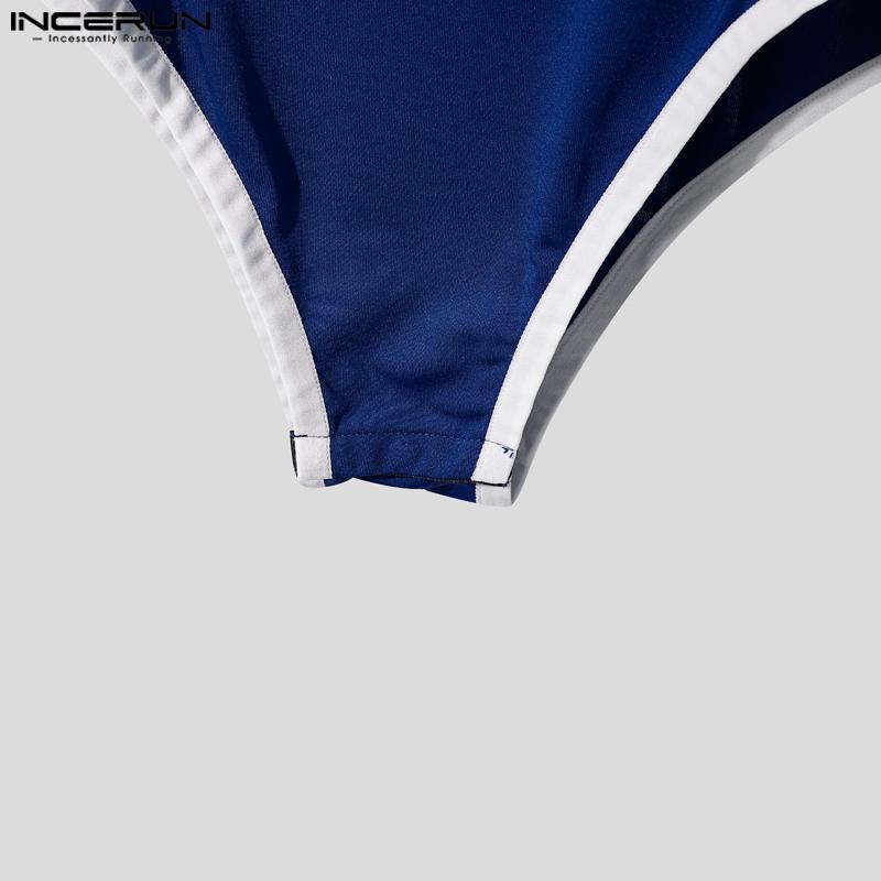 INCERUN Мужские комбинезоны с коротким рукавом, пэчворк с боковой шнуровкой, облегающие ромперы, домашняя одежда