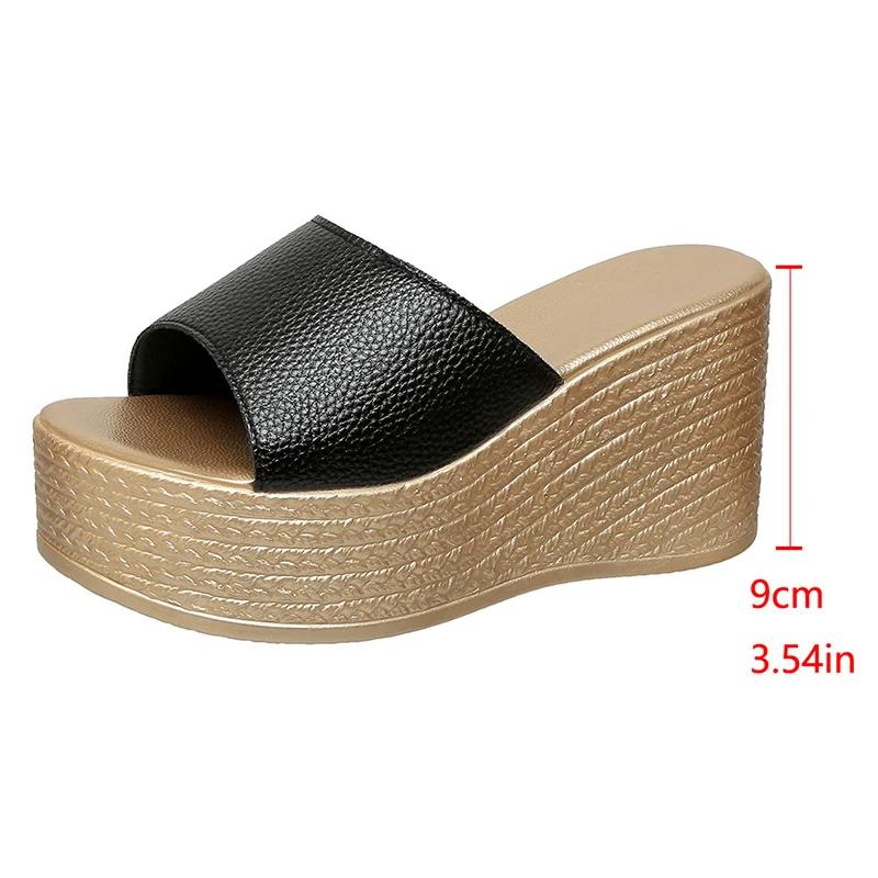 Fashion Thick Bottom Wedge Heel Slippers for Women Plus Size Fashion Chunky Platform Sandals Woman Summer 2025 Thick Sole Beach Slides