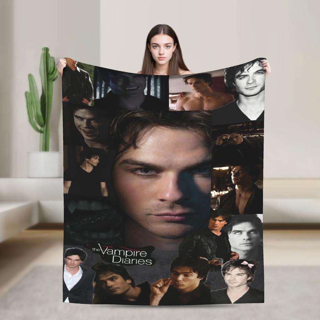 The Vampire Diaries Damon Salvatore TV Series Flannel Blankets Warm Throw Blanket for Couch Bed Travel Bedspread Sofa Bed Cover