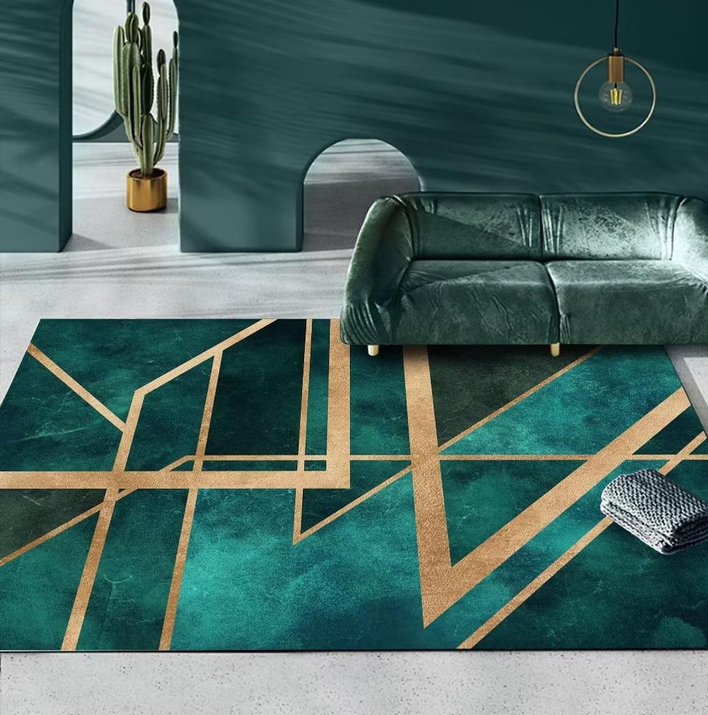 Gold Marble Modern Luxury Living Room Carpet Green Geometric Bedroom Home Non-slip Floor Mat Washable Cloakroom Large Area Rugs