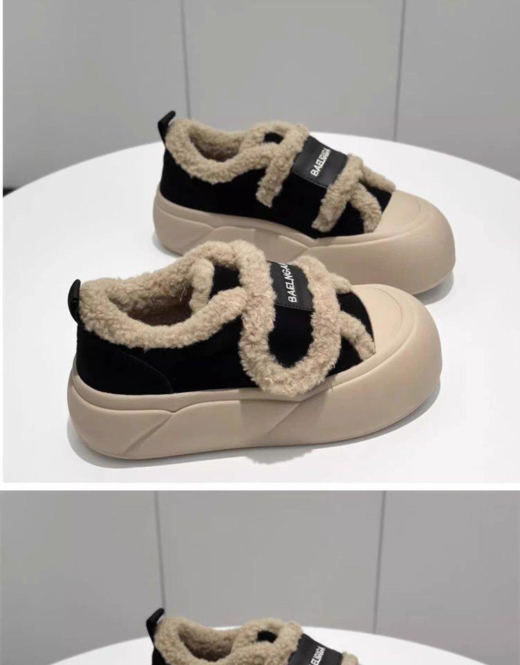 Зимние новинки 2024 года, нескользящие туфли на толстой подошве из хлопка с липучками, женские зимние бархатные утолщенные мокасины с одной педалью, туфли-хлеб