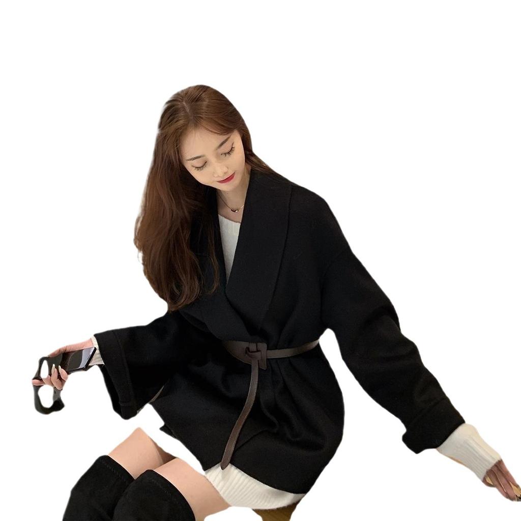 Women's Autumn and Winter New Thickened Cotton Double-sided Woolen Coat Loose Tie Woolen Coat Free Belt Acrylic