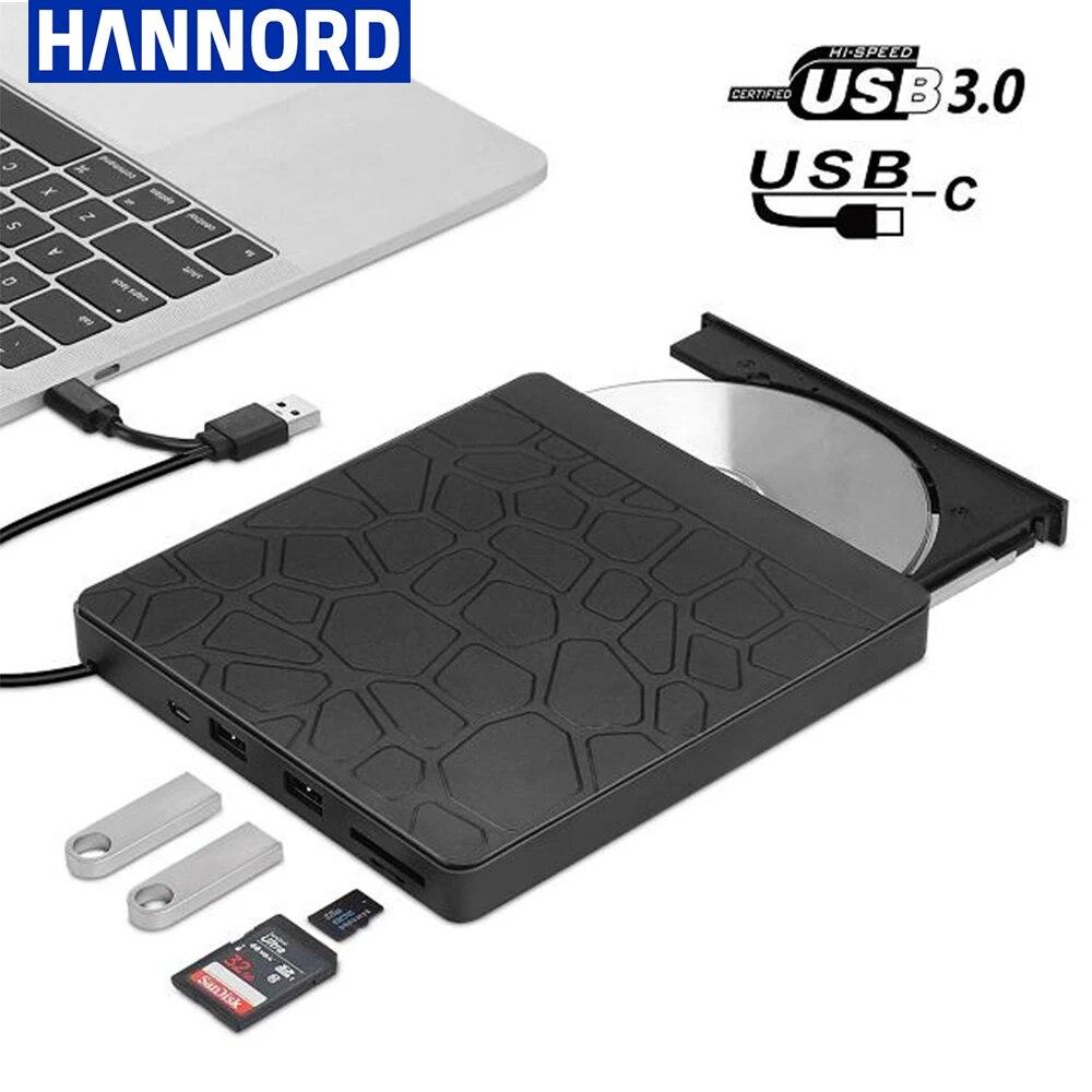 Внешний дисковод USB 3.0/Type-C, тонкий внешний DVD-RW, записывающее устройство для компакт-дисков, записывающее устройство, проигрыватель, оптические приводы со слотами SD/TF и USB3.0